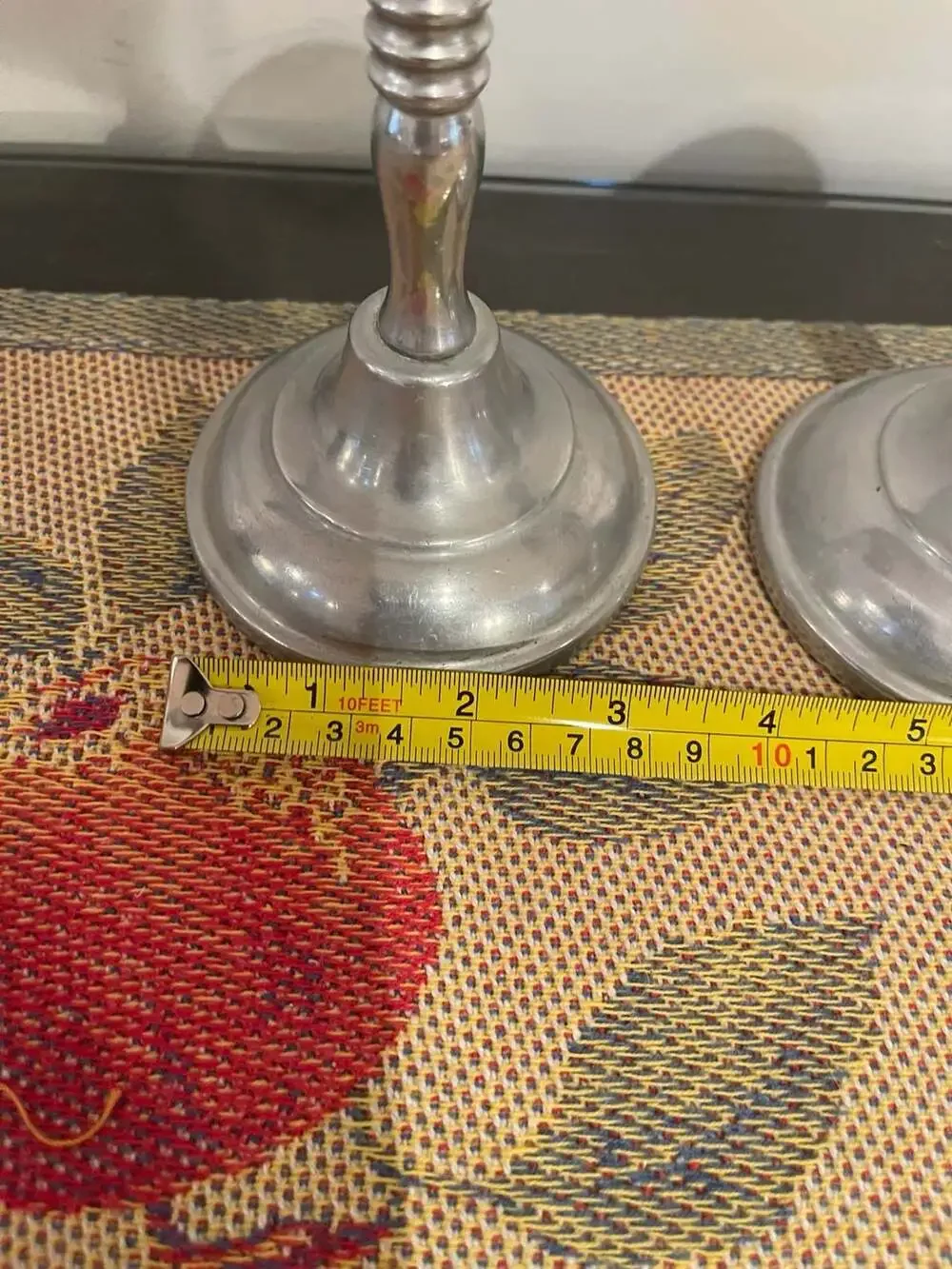 Vintage Ribbed Metal Pillar Candlestick Holders Set of 2